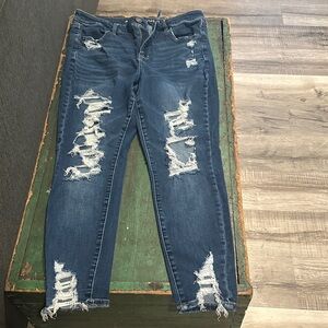 American Eagle Outfitters Dark Blue Distressed Skinny Jeans